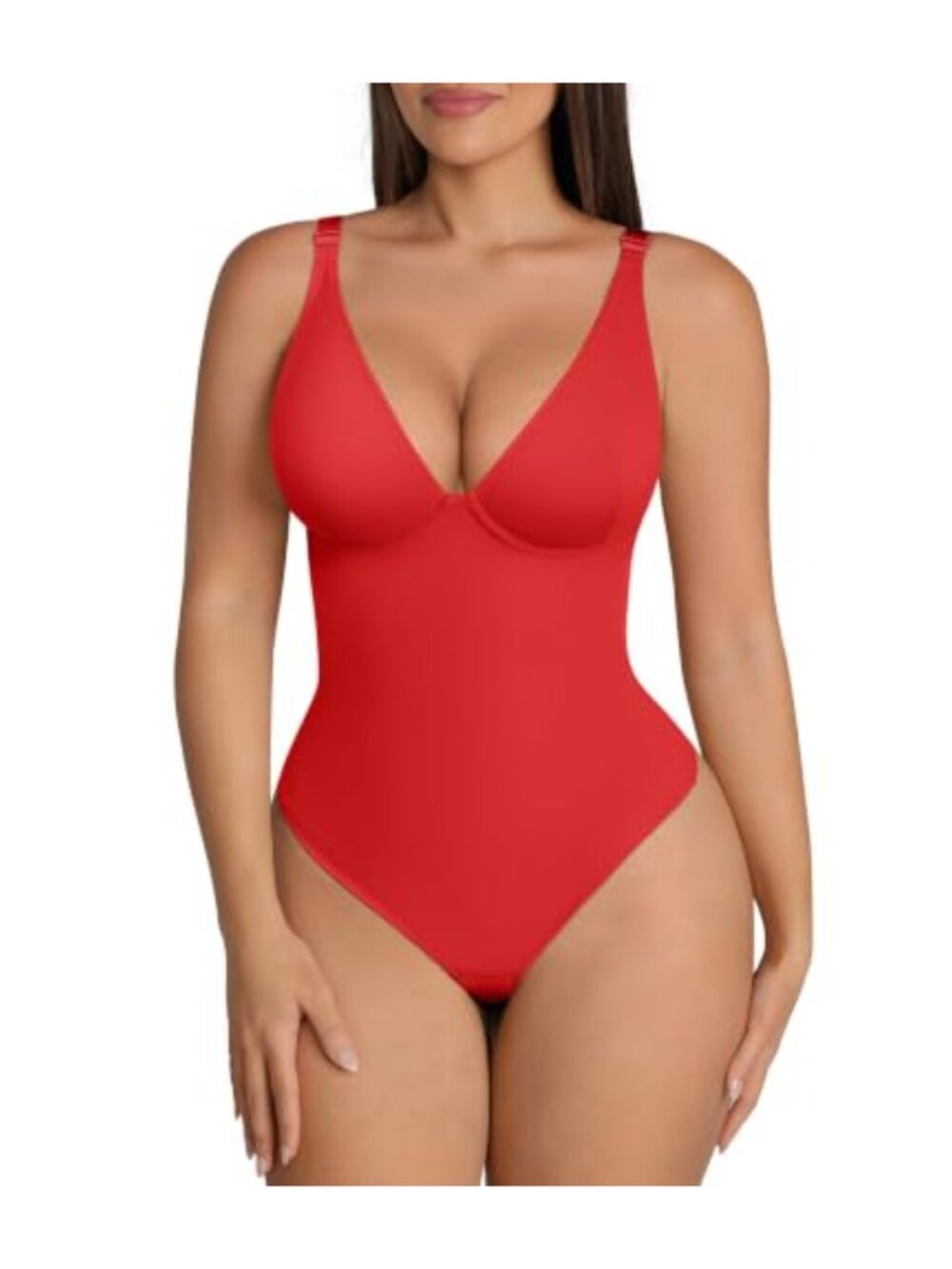 Womens Shapewear Bodysuit Tummy Control Deep V Neck Adjustable Slimming